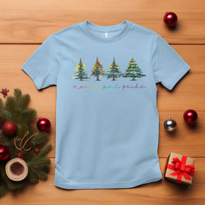 Funny Christmas LGBT T Shirt Merry And Pride Rainbow Xmas Tree TS11 Light Blue Print Your Wear