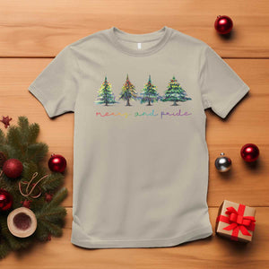 Funny Christmas LGBT T Shirt Merry And Pride Rainbow Xmas Tree TS11 Sand Print Your Wear