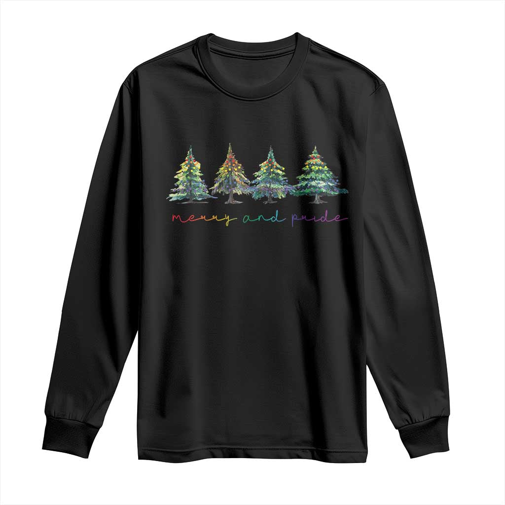 Funny Christmas LGBT Long Sleeve Shirt Merry And Pride Rainbow Xmas Tree TS11 Black Print Your Wear