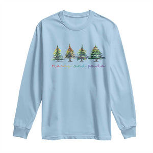 Funny Christmas LGBT Long Sleeve Shirt Merry And Pride Rainbow Xmas Tree TS11 Light Blue Print Your Wear