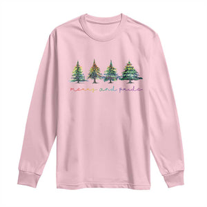 Funny Christmas LGBT Long Sleeve Shirt Merry And Pride Rainbow Xmas Tree TS11 Light Pink Print Your Wear