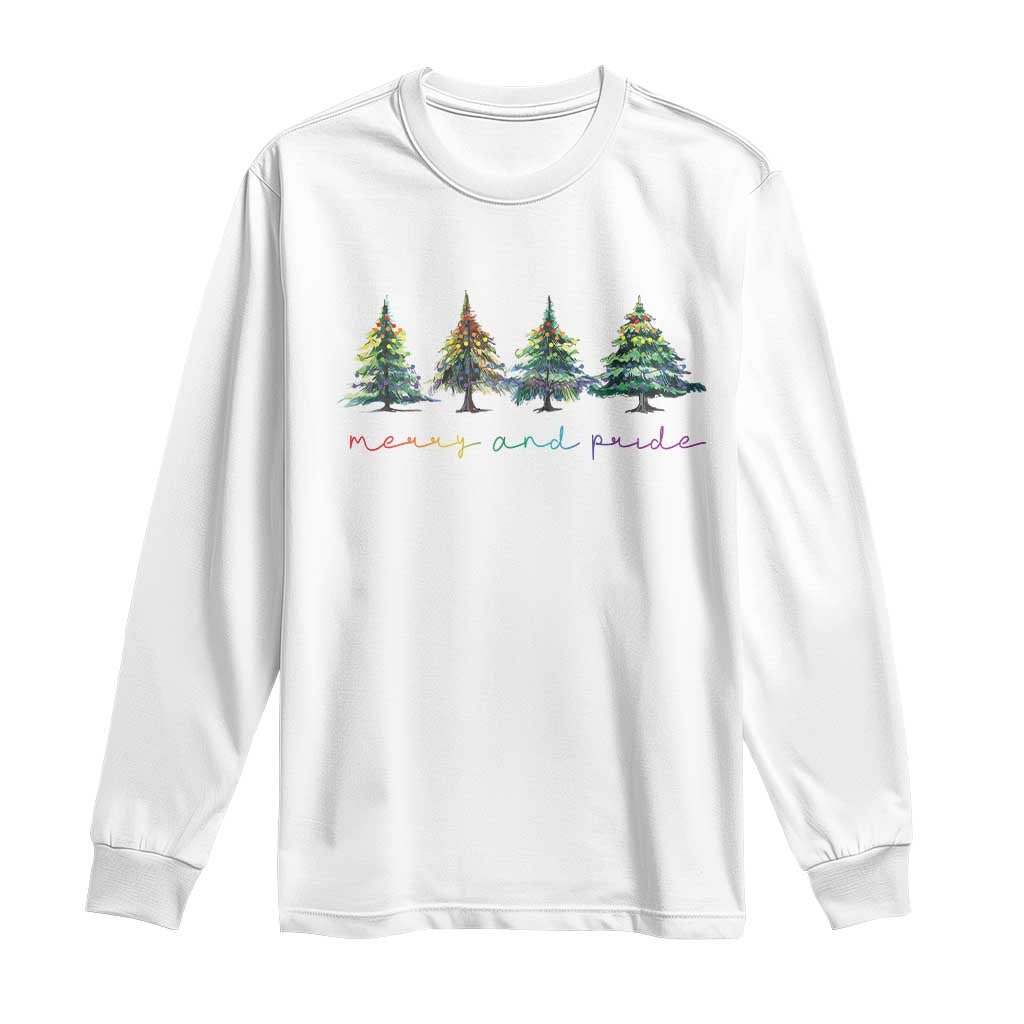 Funny Christmas LGBT Long Sleeve Shirt Merry And Pride Rainbow Xmas Tree TS11 White Print Your Wear