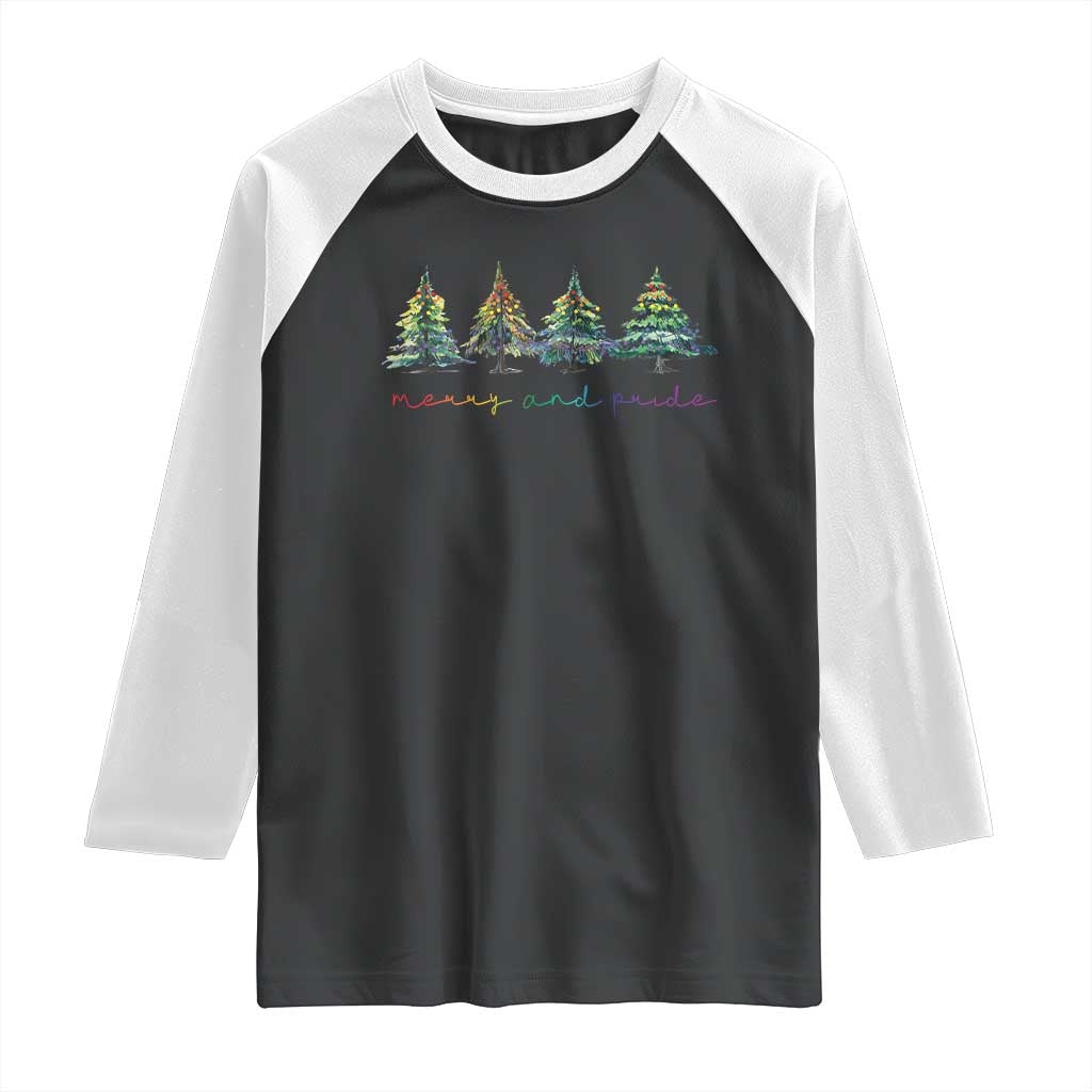 Funny Christmas LGBT Raglan Shirt Merry And Pride Rainbow Xmas Tree TS11 Black White Print Your Wear