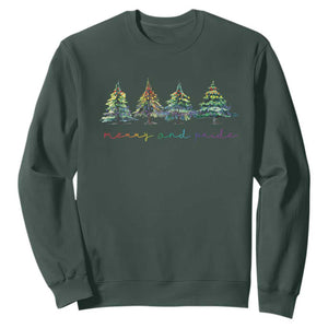 Funny Christmas LGBT Sweatshirt Merry And Pride Rainbow Xmas Tree TS11 Dark Forest Green Print Your Wear