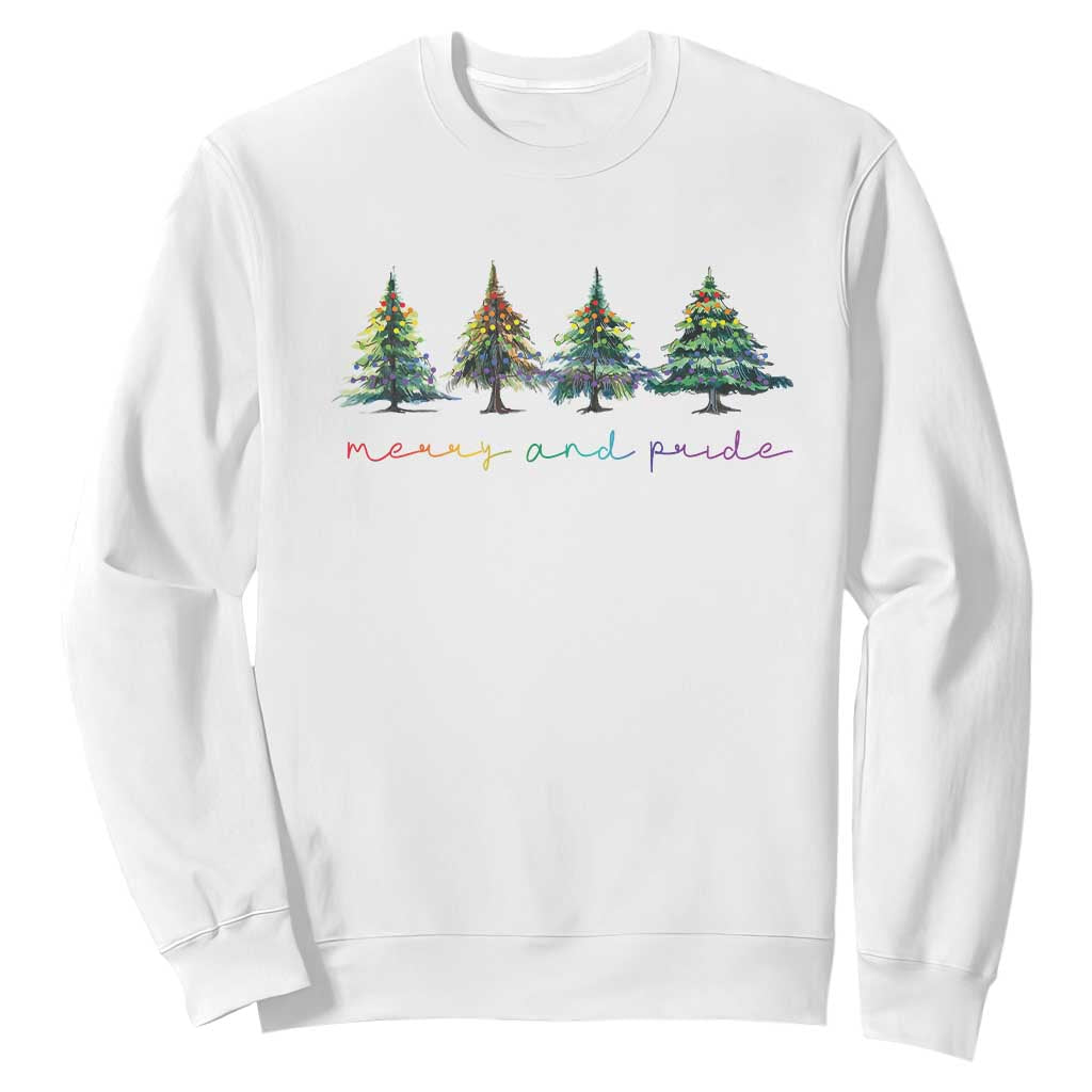 Funny Christmas LGBT Sweatshirt Merry And Pride Rainbow Xmas Tree TS11 White Print Your Wear