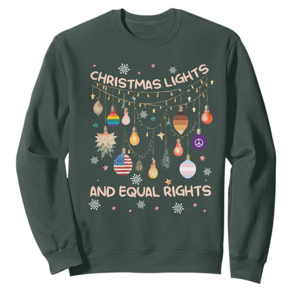 Christmas Lights And Equal Rights LGBTQ Sweatshirt TS11 Dark Forest Green Print Your Wear