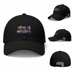 Funny LGBT Christmas Baseball Cap Ho Ho Ho Mosexual LGBT Flag TS11 Baseball Cap Universal Fit Black Print Your Wear