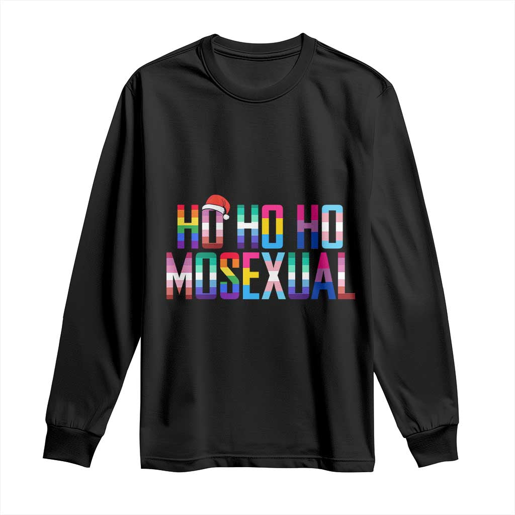 Funny LGBT Christmas Long Sleeve Shirt Ho Ho Ho Mosexual LGBT Flag TS11 Black Print Your Wear