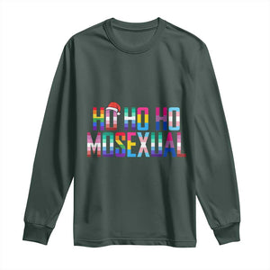 Funny LGBT Christmas Long Sleeve Shirt Ho Ho Ho Mosexual LGBT Flag TS11 Dark Forest Green Print Your Wear