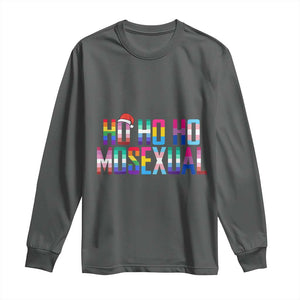 Funny LGBT Christmas Long Sleeve Shirt Ho Ho Ho Mosexual LGBT Flag TS11 Dark Heather Print Your Wear