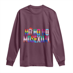 Funny LGBT Christmas Long Sleeve Shirt Ho Ho Ho Mosexual LGBT Flag TS11 Maroon Print Your Wear