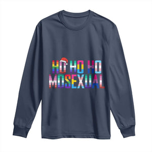 Funny LGBT Christmas Long Sleeve Shirt Ho Ho Ho Mosexual LGBT Flag TS11 Navy Print Your Wear