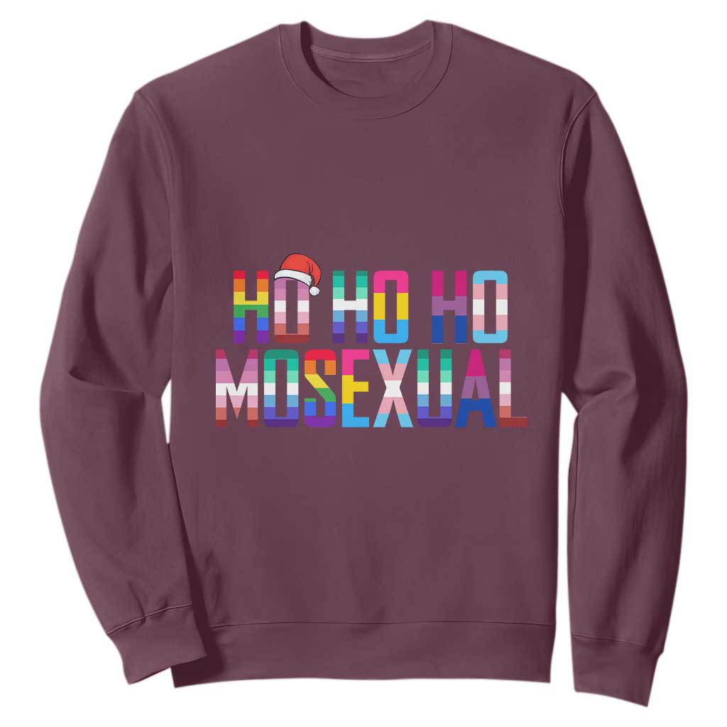 Funny LGBT Christmas Sweatshirt Ho Ho Ho Mosexual LGBT Flag TS11 Maroon Print Your Wear