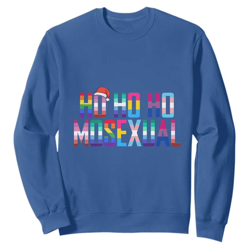 Funny LGBT Christmas Sweatshirt Ho Ho Ho Mosexual LGBT Flag TS11 Royal Blue Print Your Wear