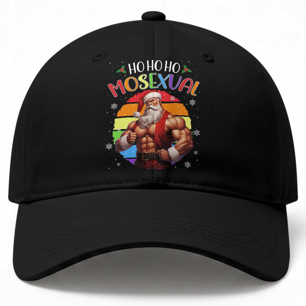 Funny Christmas LGBT Baseball Cap Ho Ho Ho Mosexual Rainbow Santa TS11 Print Your Wear