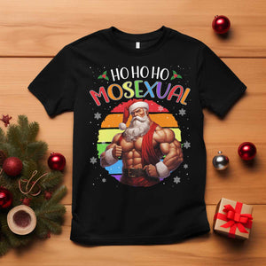 Funny Christmas LGBT T Shirt Ho Ho Ho Mosexual Rainbow Santa TS11 Black Print Your Wear