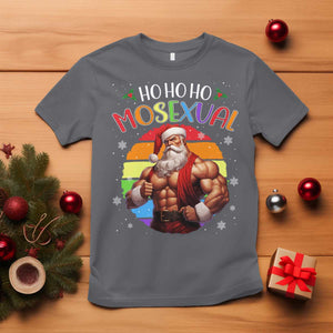Funny Christmas LGBT T Shirt Ho Ho Ho Mosexual Rainbow Santa TS11 Charcoal Print Your Wear
