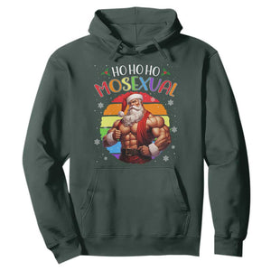 Funny Christmas LGBT Hoodie Ho Ho Ho Mosexual Rainbow Santa TS11 Dark Forest Green Print Your Wear