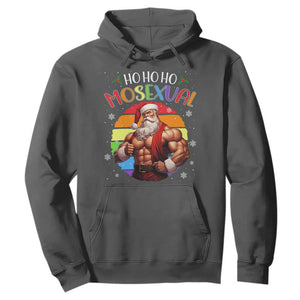 Funny Christmas LGBT Hoodie Ho Ho Ho Mosexual Rainbow Santa TS11 Dark Heather Print Your Wear