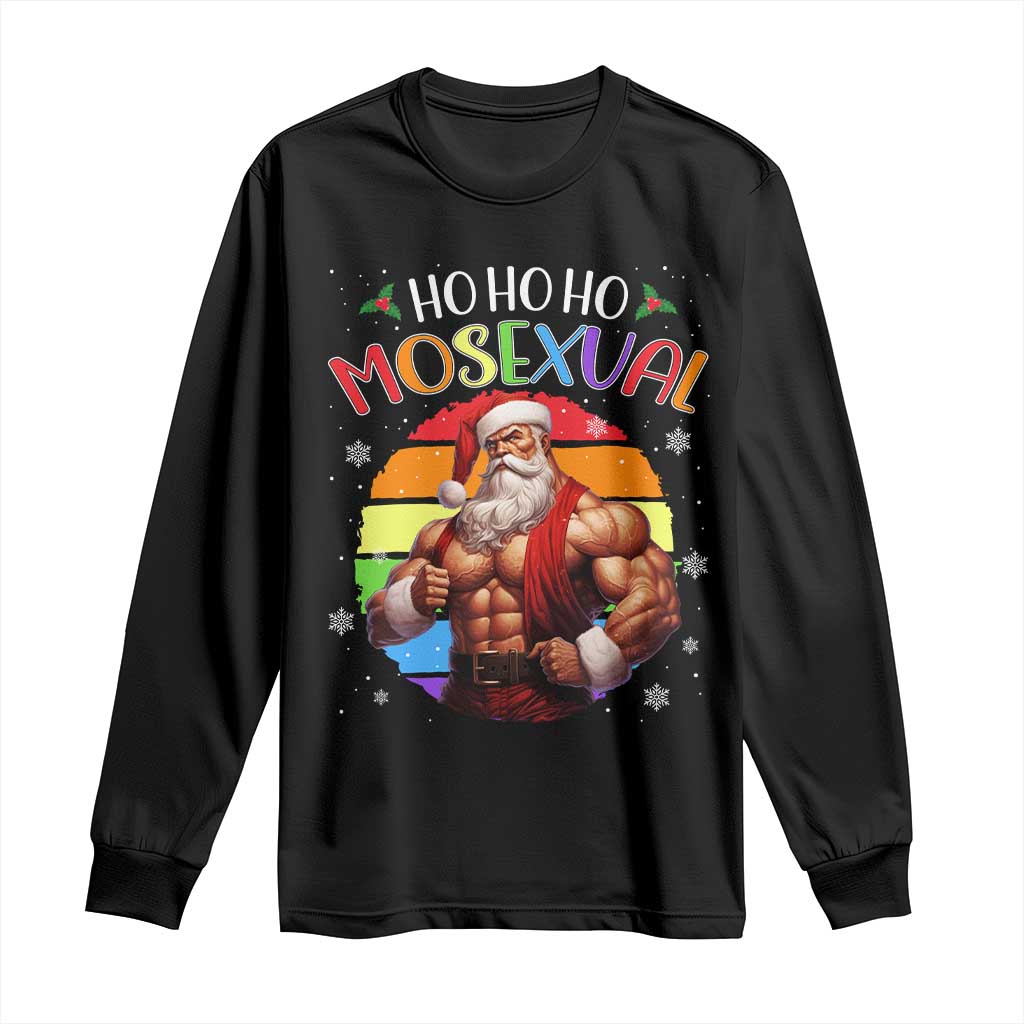 Funny Christmas LGBT Long Sleeve Shirt Ho Ho Ho Mosexual Rainbow Santa TS11 Black Print Your Wear