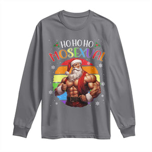 Funny Christmas LGBT Long Sleeve Shirt Ho Ho Ho Mosexual Rainbow Santa TS11 Charcoal Print Your Wear