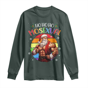 Funny Christmas LGBT Long Sleeve Shirt Ho Ho Ho Mosexual Rainbow Santa TS11 Dark Forest Green Print Your Wear