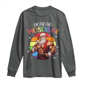 Funny Christmas LGBT Long Sleeve Shirt Ho Ho Ho Mosexual Rainbow Santa TS11 Dark Heather Print Your Wear