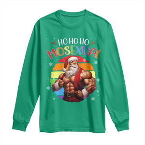 Funny Christmas LGBT Long Sleeve Shirt Ho Ho Ho Mosexual Rainbow Santa TS11 Irish Green Print Your Wear