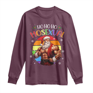 Funny Christmas LGBT Long Sleeve Shirt Ho Ho Ho Mosexual Rainbow Santa TS11 Maroon Print Your Wear