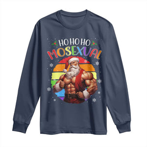 Funny Christmas LGBT Long Sleeve Shirt Ho Ho Ho Mosexual Rainbow Santa TS11 Navy Print Your Wear