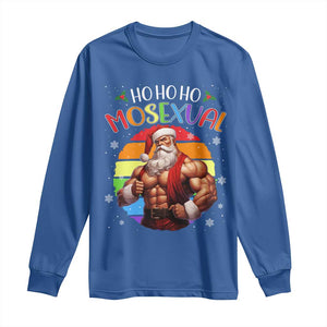 Funny Christmas LGBT Long Sleeve Shirt Ho Ho Ho Mosexual Rainbow Santa TS11 Royal Blue Print Your Wear