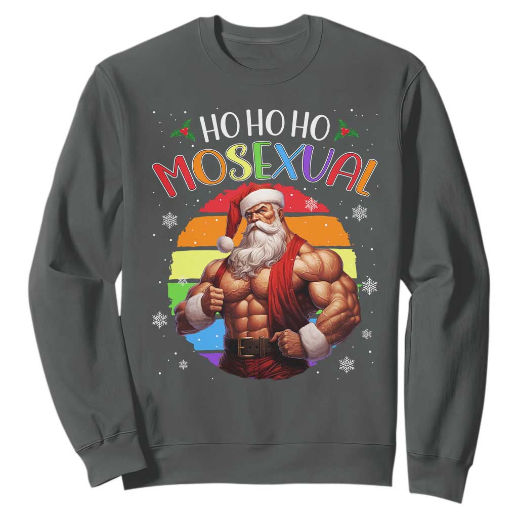 Funny Christmas LGBT Sweatshirt Ho Ho Ho Mosexual Rainbow Santa TS11 Dark Heather Print Your Wear