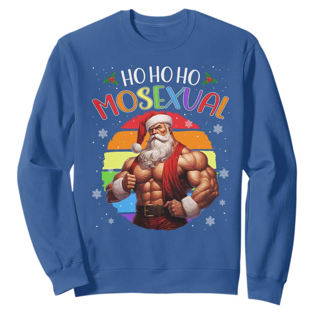 Funny Christmas LGBT Sweatshirt Ho Ho Ho Mosexual Rainbow Santa TS11 Royal Blue Print Your Wear