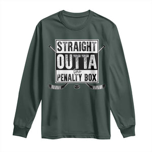 Funny Ice Hockey Long Sleeve Shirt Straight Outta The Penalty Box Vintage Ice Hockey Sticks TS11 Dark Forest Green Print Your Wear