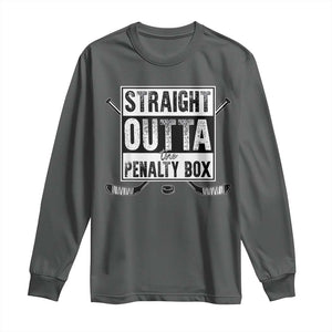 Funny Ice Hockey Long Sleeve Shirt Straight Outta The Penalty Box Vintage Ice Hockey Sticks TS11 Dark Heather Print Your Wear