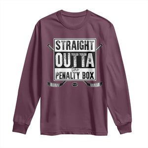 Funny Ice Hockey Long Sleeve Shirt Straight Outta The Penalty Box Vintage Ice Hockey Sticks TS11 Maroon Print Your Wear