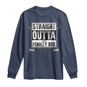 Funny Ice Hockey Long Sleeve Shirt Straight Outta The Penalty Box Vintage Ice Hockey Sticks TS11 Navy Print Your Wear