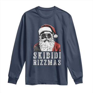 Funny Christmas Santa Long Sleeve Shirt Skibidi Rizzmas Cool Charisma Rizz Santa Claus TS11 Navy Print Your Wear