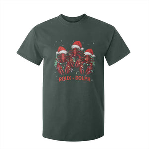 Funny Christmas Cajun Louisiana T Shirt For Kid Roux-Dolph Crawfish Reindeers Santa Hat TS11 Dark Forest Green Print Your Wear