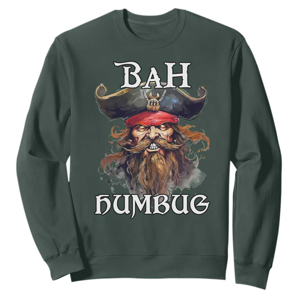 Funny Bah Humbug Christmas Pirate Sweatshirt TS11 Dark Forest Green Print Your Wear