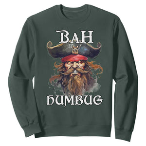 Funny Bah Humbug Christmas Pirate Sweatshirt TS11 Dark Forest Green Print Your Wear