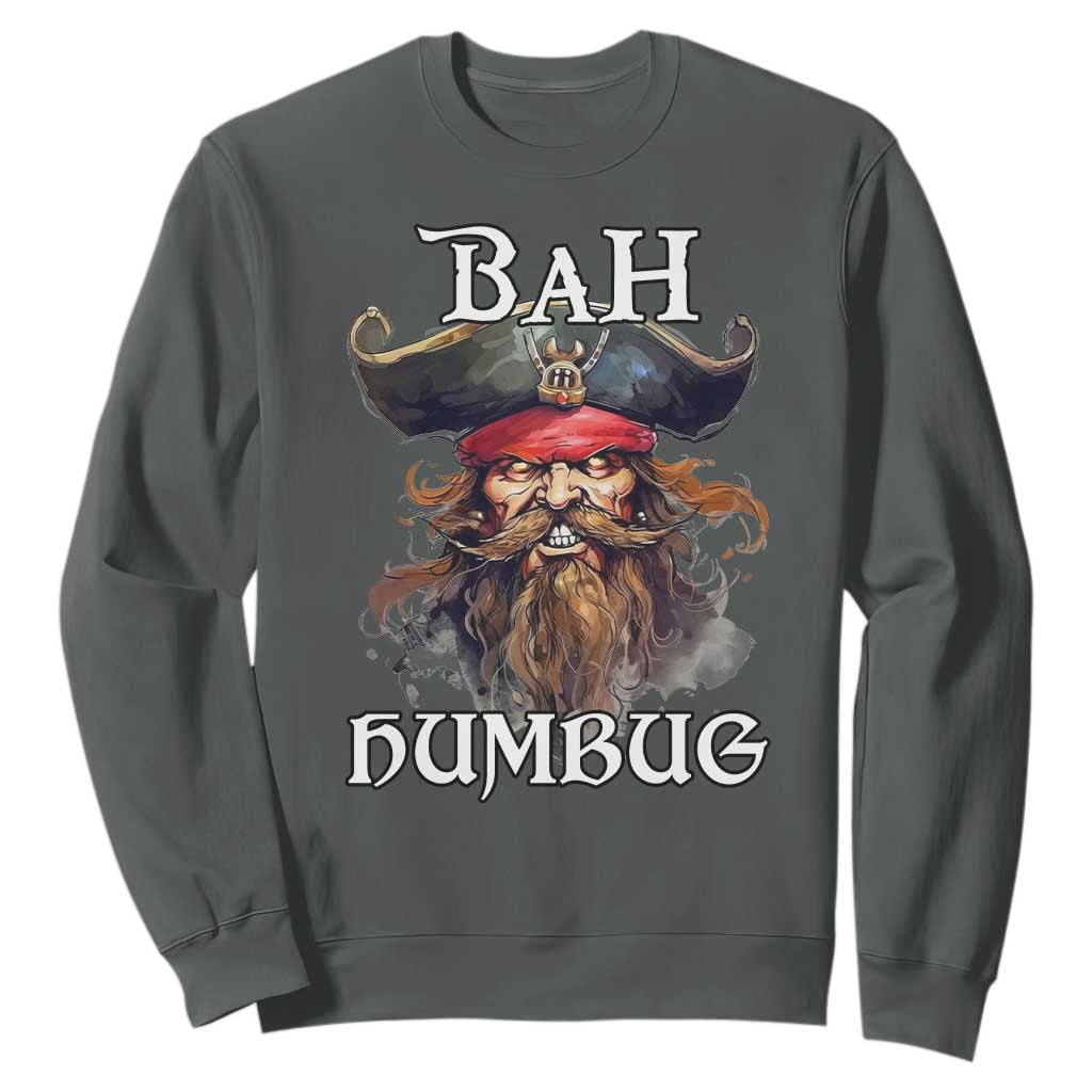 Funny Bah Humbug Christmas Pirate Sweatshirt TS11 Dark Heather Print Your Wear