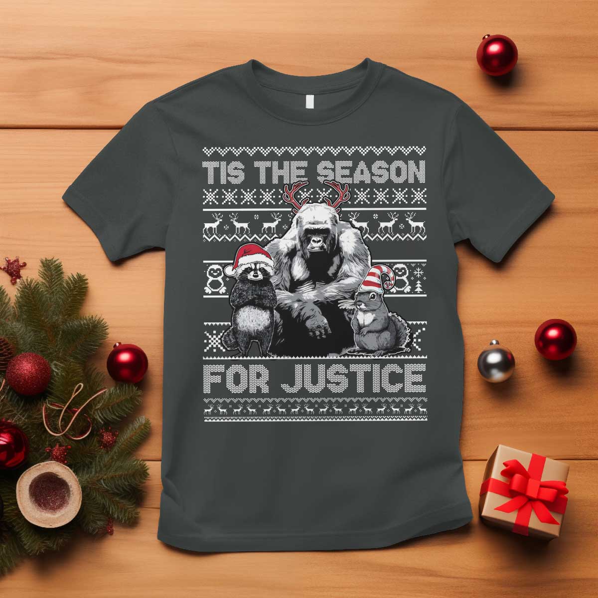 Tis The Season For Justice T Shirt Harambe Peanut Fred Christmas TS11 Dark Heather Print Your Wear