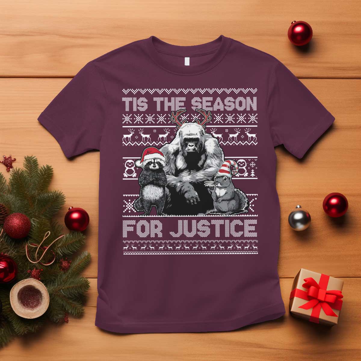Tis The Season For Justice T Shirt Harambe Peanut Fred Christmas TS11 Maroon Print Your Wear