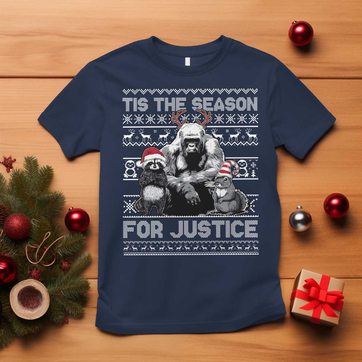 Tis The Season For Justice T Shirt Harambe Peanut Fred Christmas TS11 Navy Print Your Wear
