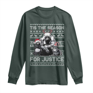 Tis The Season For Justice Long Sleeve Shirt Harambe Peanut Fred Christmas TS11 Dark Forest Green Print Your Wear