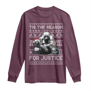 Tis The Season For Justice Long Sleeve Shirt Harambe Peanut Fred Christmas TS11 Maroon Print Your Wear