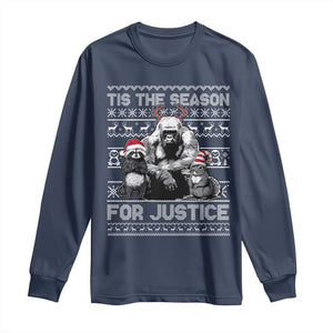 Tis The Season For Justice Long Sleeve Shirt Harambe Peanut Fred Christmas TS11 Navy Print Your Wear