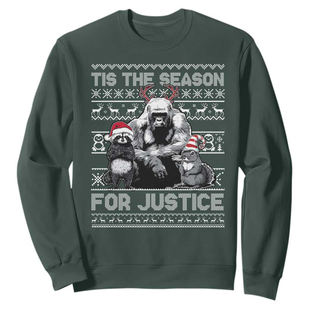 Tis The Season For Justice Sweatshirt Harambe Peanut Fred Christmas TS11 Dark Forest Green Print Your Wear