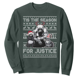 Tis The Season For Justice Sweatshirt Harambe Peanut Fred Christmas TS11 Dark Forest Green Print Your Wear